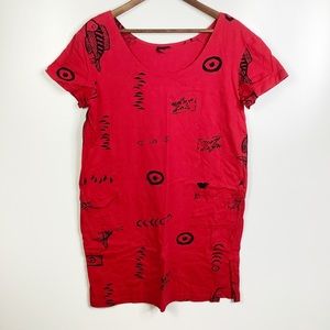 Red & Black Cotton Beach Dress with Pockets